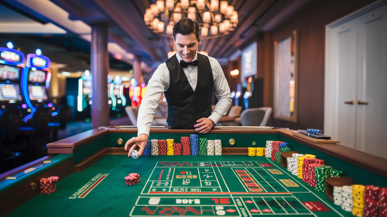 Jeu avec croupier en direct dans le jeu de Craps.